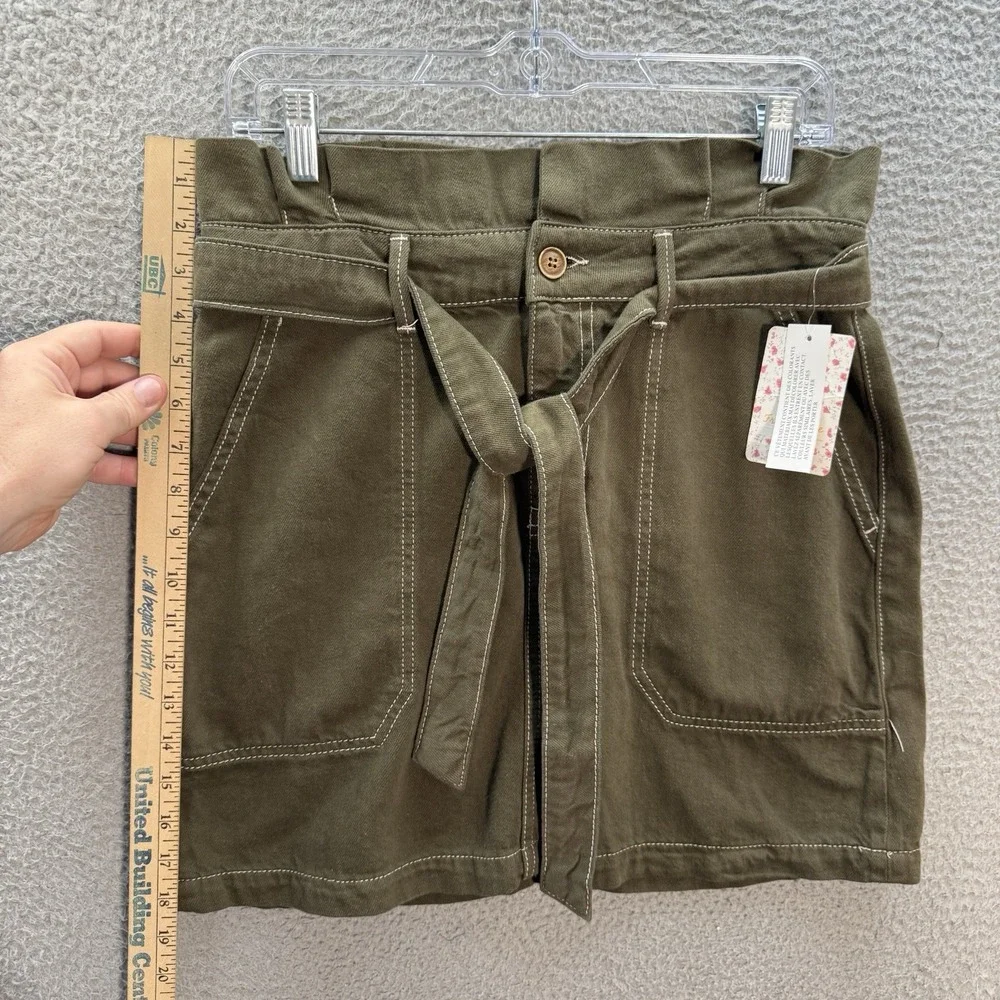 Free People‎ Skirt Womens 10 Army Green Splendor In The Grass Paperbag Waist NEW
